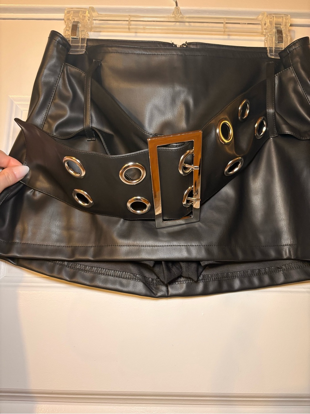 Windsor Black Faux Leather Mini Skort with Grommet Belt